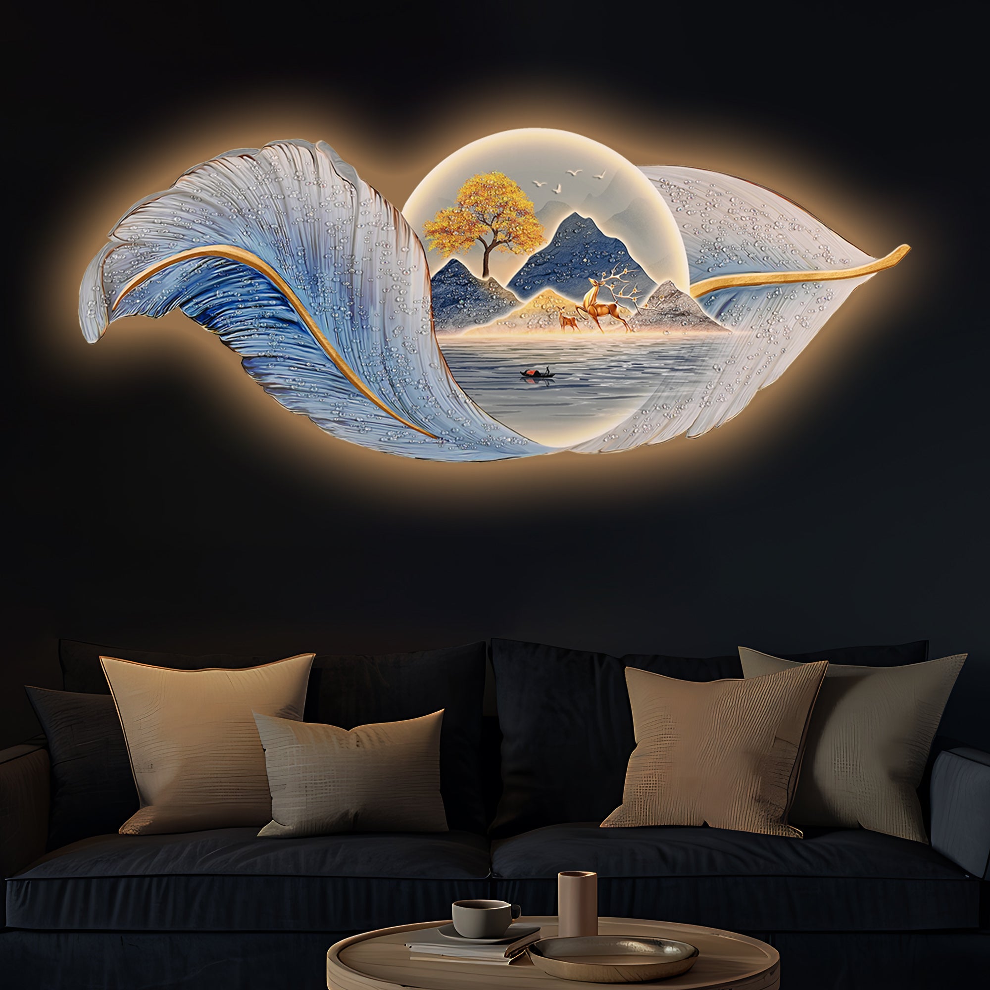 Peace In a Leaf Crystal Glass Backlit LED Painting