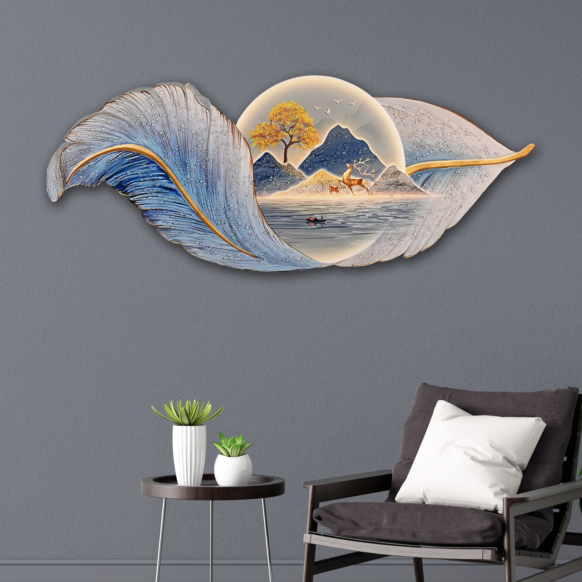 Peace In a Leaf Crystal Glass Backlit LED Painting