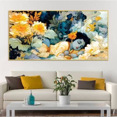 peaceful-baby-krishna-sleeping-painting-with-floral-theme