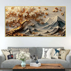 Peaceful Blossom Tree and Mountain Canvas Wall Painting