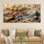 Peaceful Blossom Tree and Mountain Canvas Wall Painting