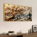 Peaceful Blossom Tree and Mountain Canvas Wall Painting