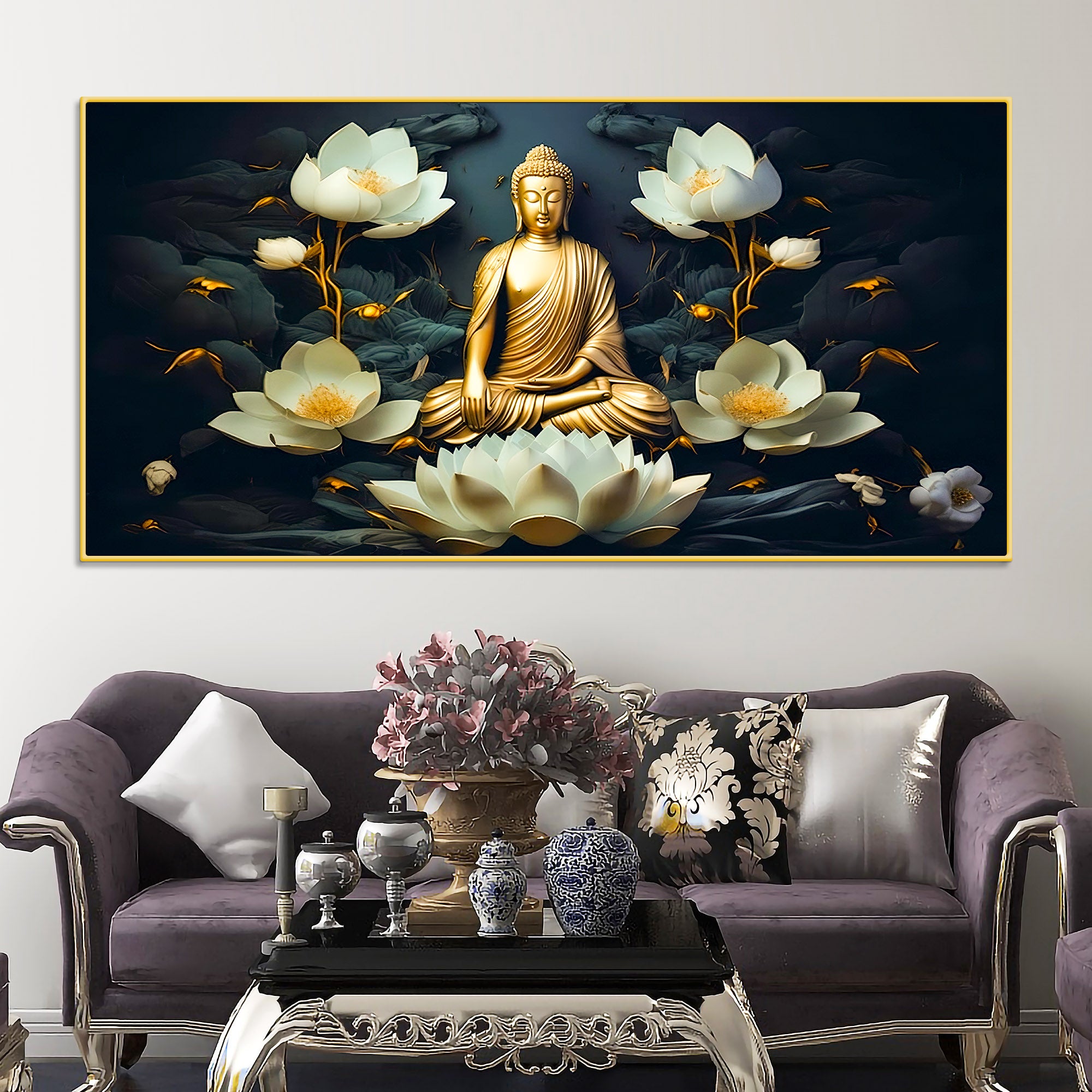Peaceful Buddha Canvas Painting for Living Room & Bedroom