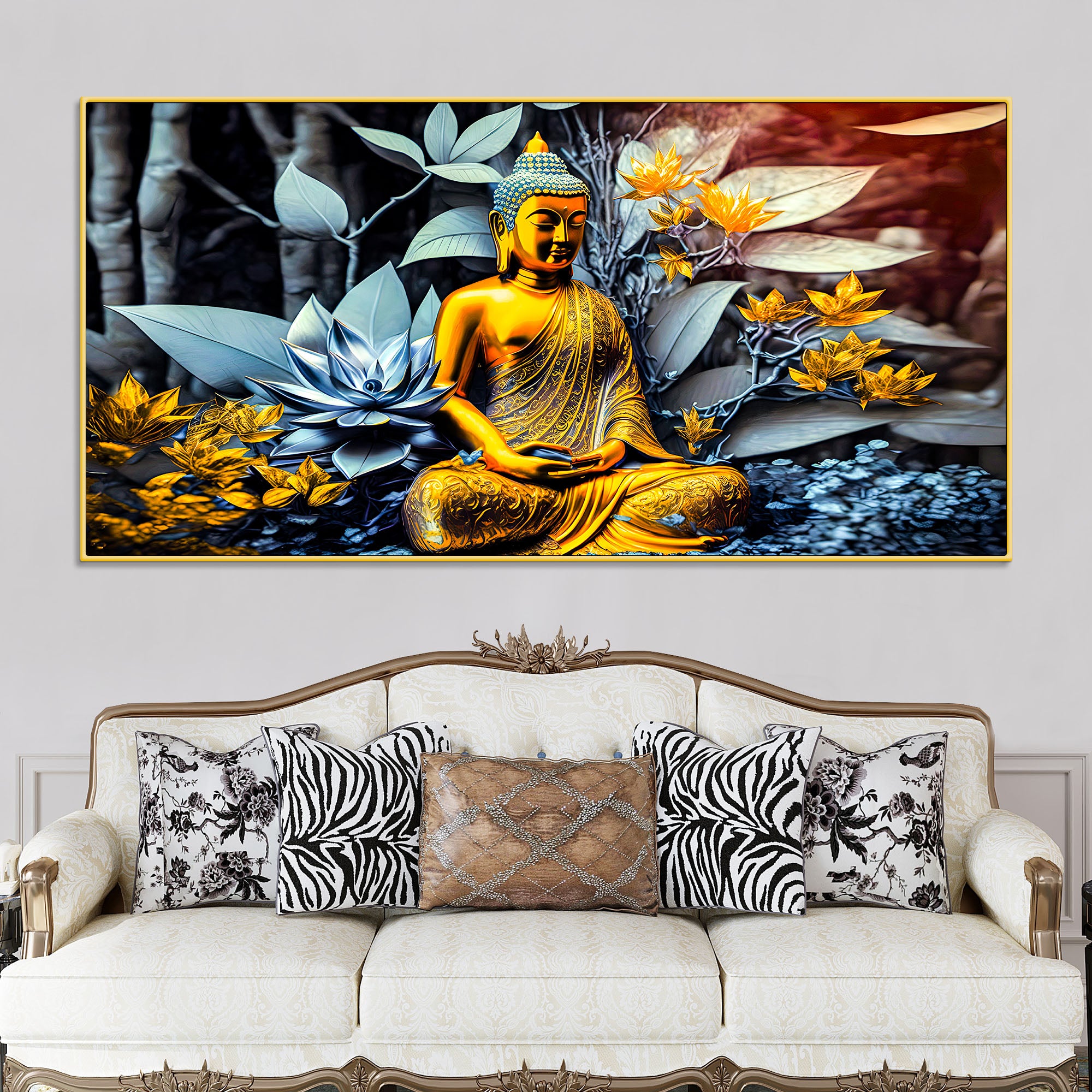 Peaceful Buddha Canvas Painting for Spiritual Home Decor