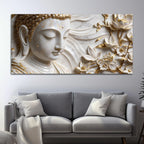 Peaceful Buddha Face with Golden Floral Elegance 3D Canvas Wall Painting