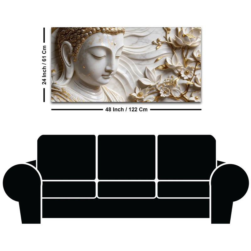 Peaceful Buddha Face with Golden Floral Elegance 3D Canvas Wall Painting