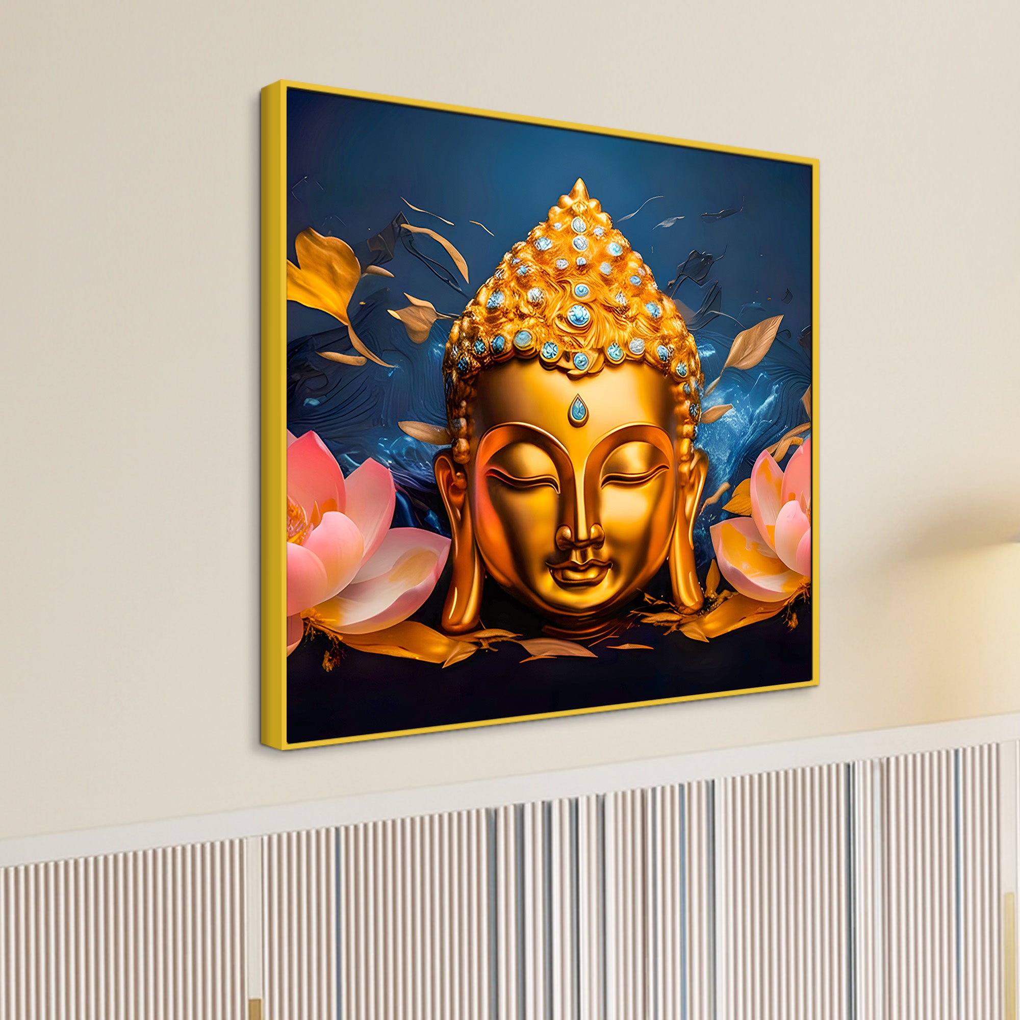 Peaceful Buddha Floral Canvas Painting for Home