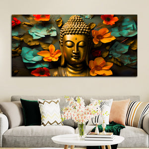 Peaceful Buddha Floral Canvas Painting for Living Room