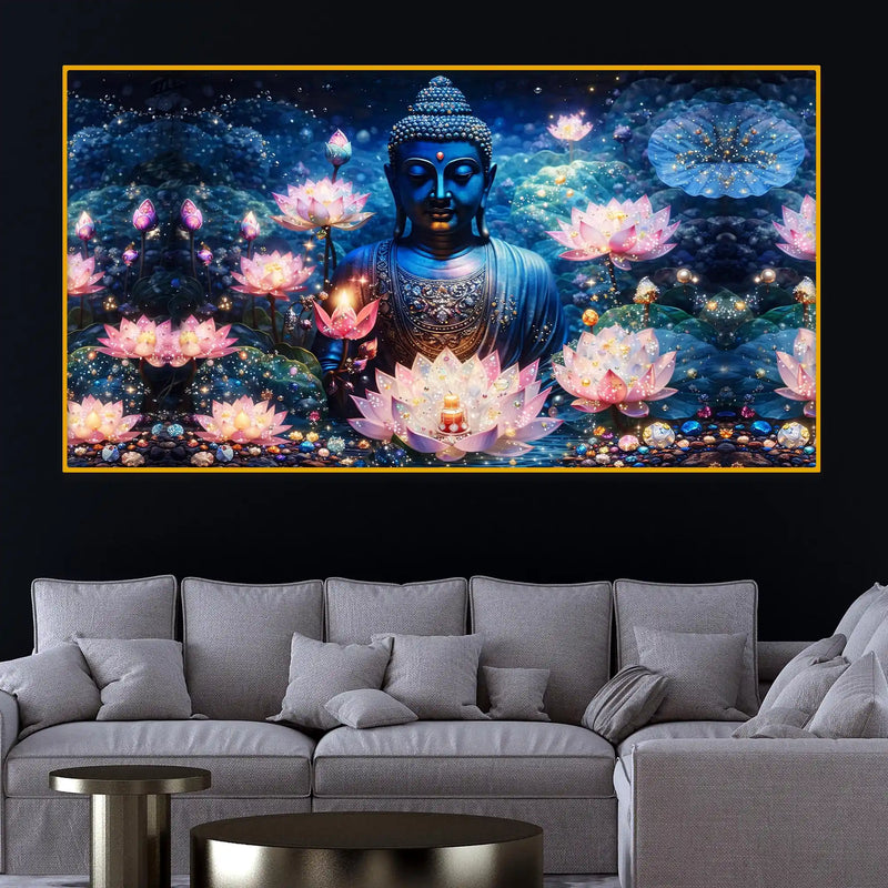 Peaceful Buddha Glowing Crystal Glass Painting