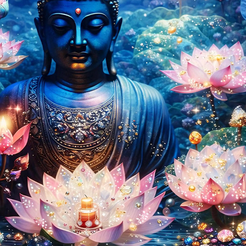 Peaceful Buddha Glowing Crystal Glass Painting