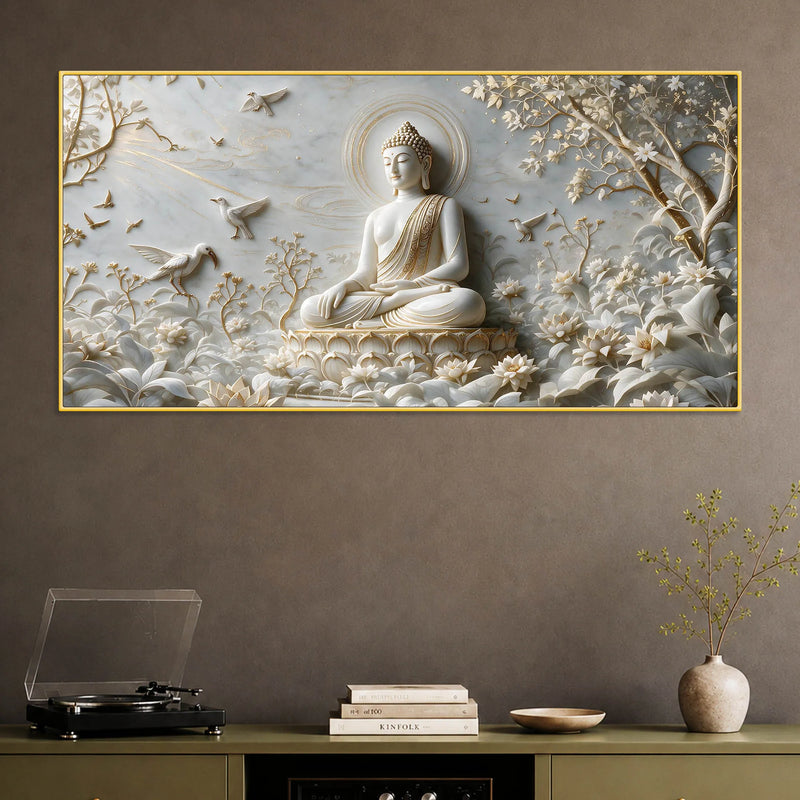 Peaceful Buddha in Nature with Birds 3D Canvas Wall Painting