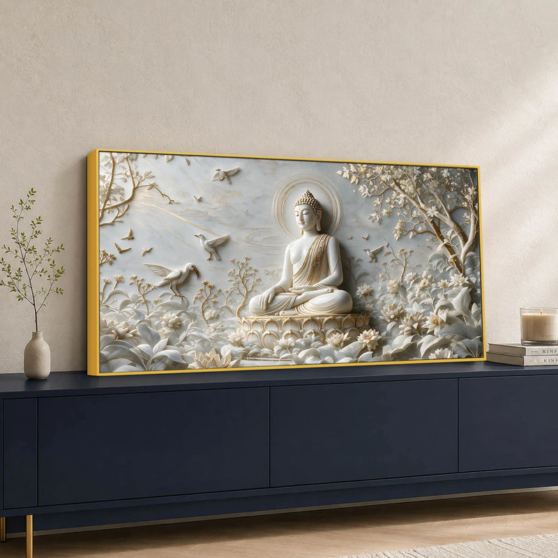 Peaceful Buddha in Nature with Birds 3D Canvas Wall Painting