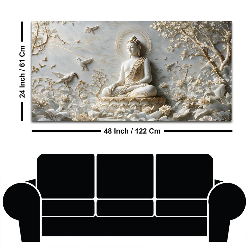 Peaceful Buddha in Nature with Birds 3D Canvas Wall Painting