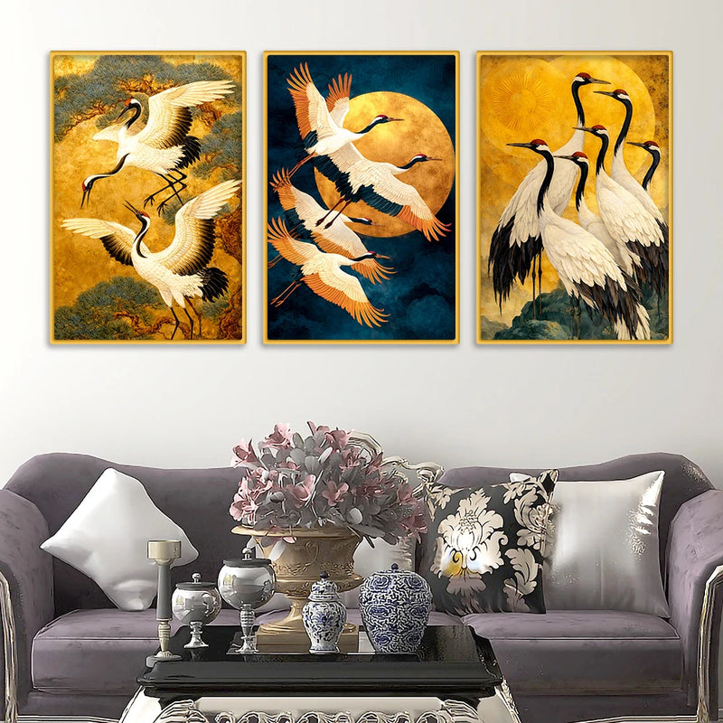 Peaceful Flying Birds Canvas Wall Painting Set of Three