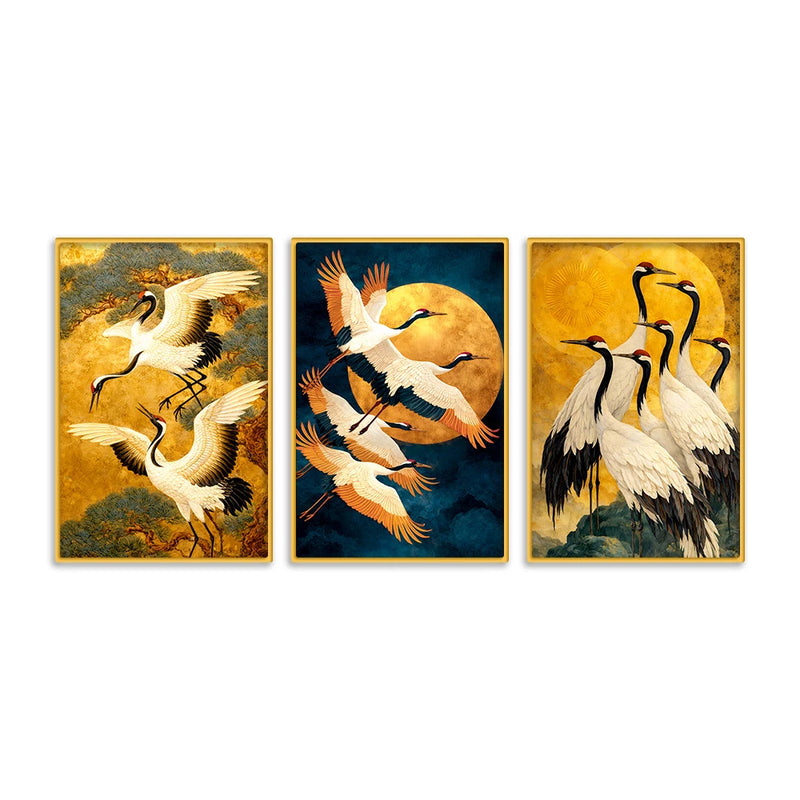 Peaceful Flying Birds Canvas Wall Painting Set of Three