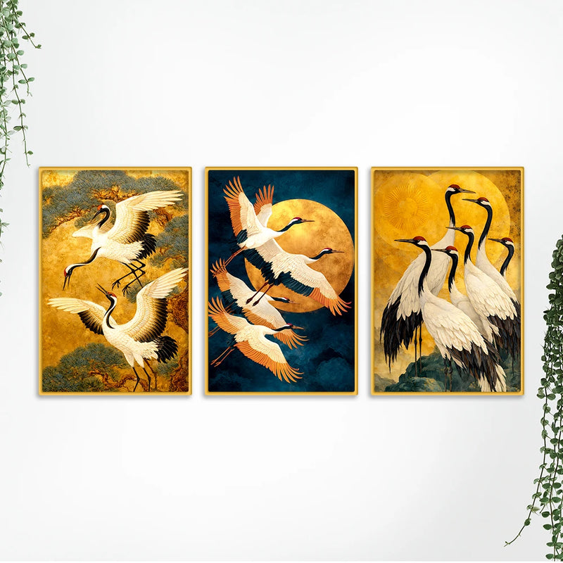 Peaceful Flying Birds Canvas Wall Painting Set of Three
