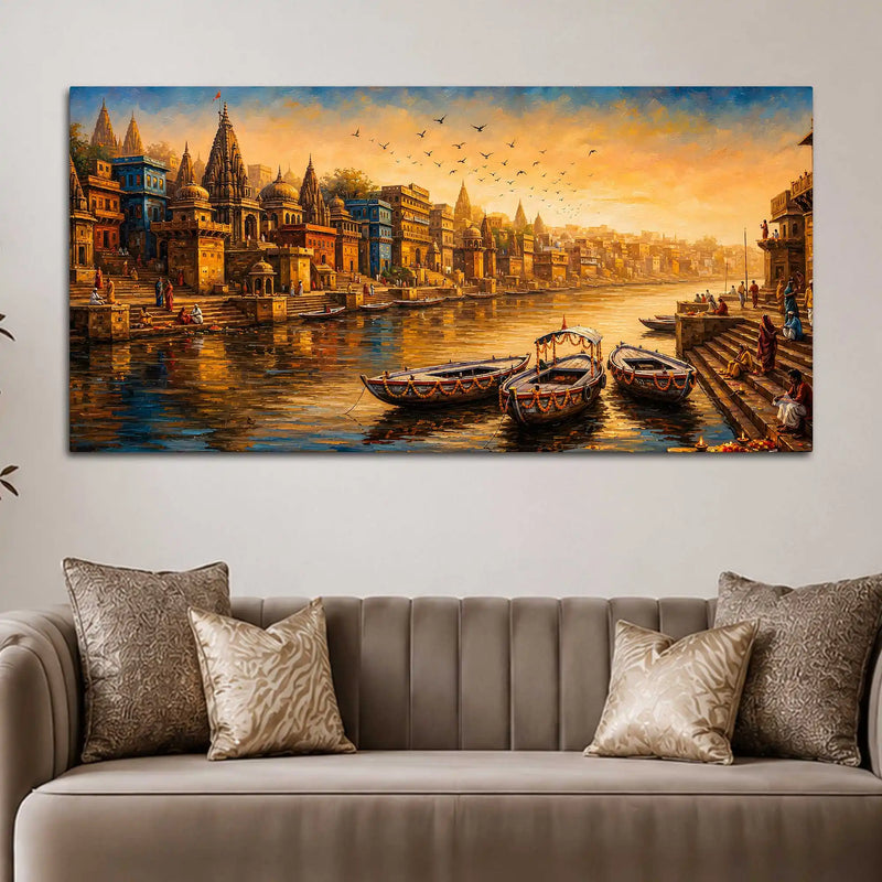 Peaceful Ganga Morning Banaras Canvas Wall Art Painting