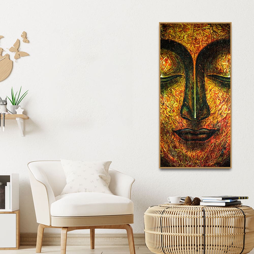 Peaceful Golden Textured Art Buddha Wall Painting