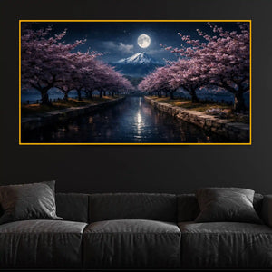 Peaceful Moonlit View Crystal Glass Wall Painting for Home Décor