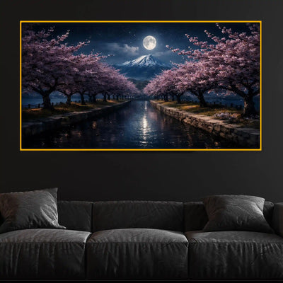 Peaceful Moonlit View Crystal Glass Wall Painting for Home Décor