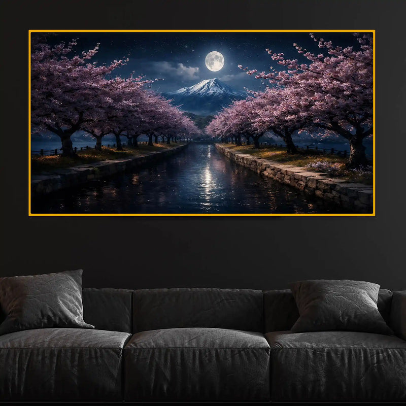 Peaceful Moonlit View Crystal Glass Wall Painting for Home Décor