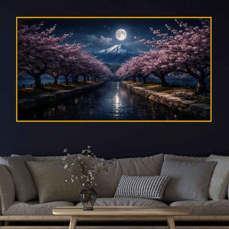 Peaceful Moonlit View Crystal Glass Wall Painting for Home Décor