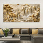 Peaceful Oriental Mountain and Cascading Waterfalls 3D Canvas Wall Painting