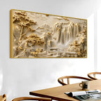 Peaceful Oriental Mountain and Cascading Waterfalls 3D Canvas Wall Painting