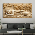 Peaceful Sleeping Buddha with Golden Blossoms 3D Canvas Wall Painting