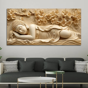Peaceful Sleeping Buddha with Golden Blossoms 3D Canvas Wall Painting