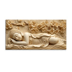 Peaceful Sleeping Buddha with Golden Blossoms 3D Canvas Wall Painting