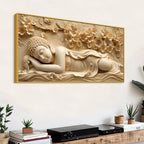 Peaceful Sleeping Buddha with Golden Blossoms 3D Canvas Wall Painting