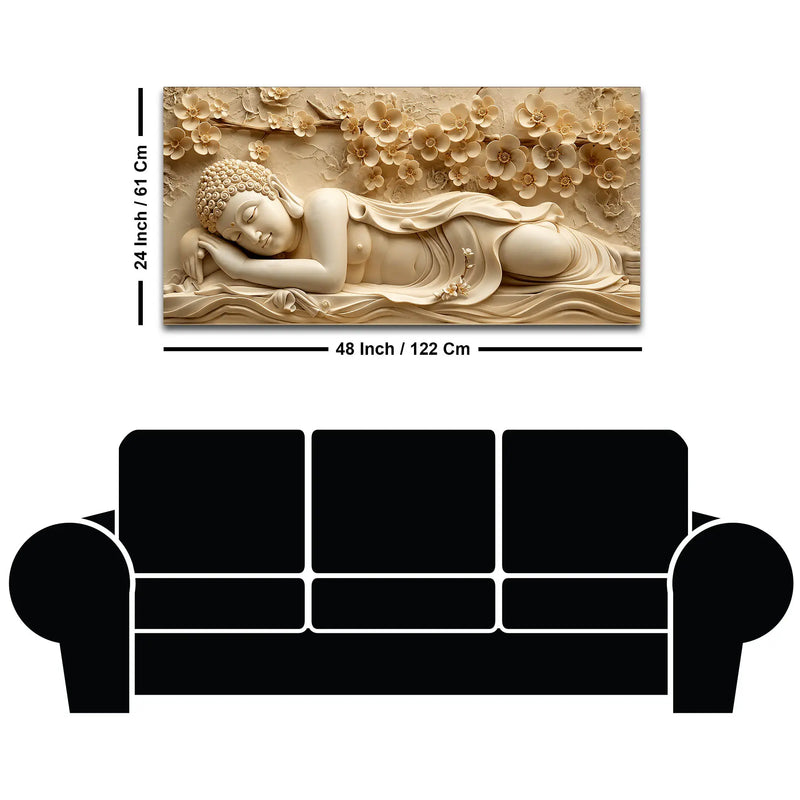 Peaceful Sleeping Buddha with Golden Blossoms 3D Canvas Wall Painting