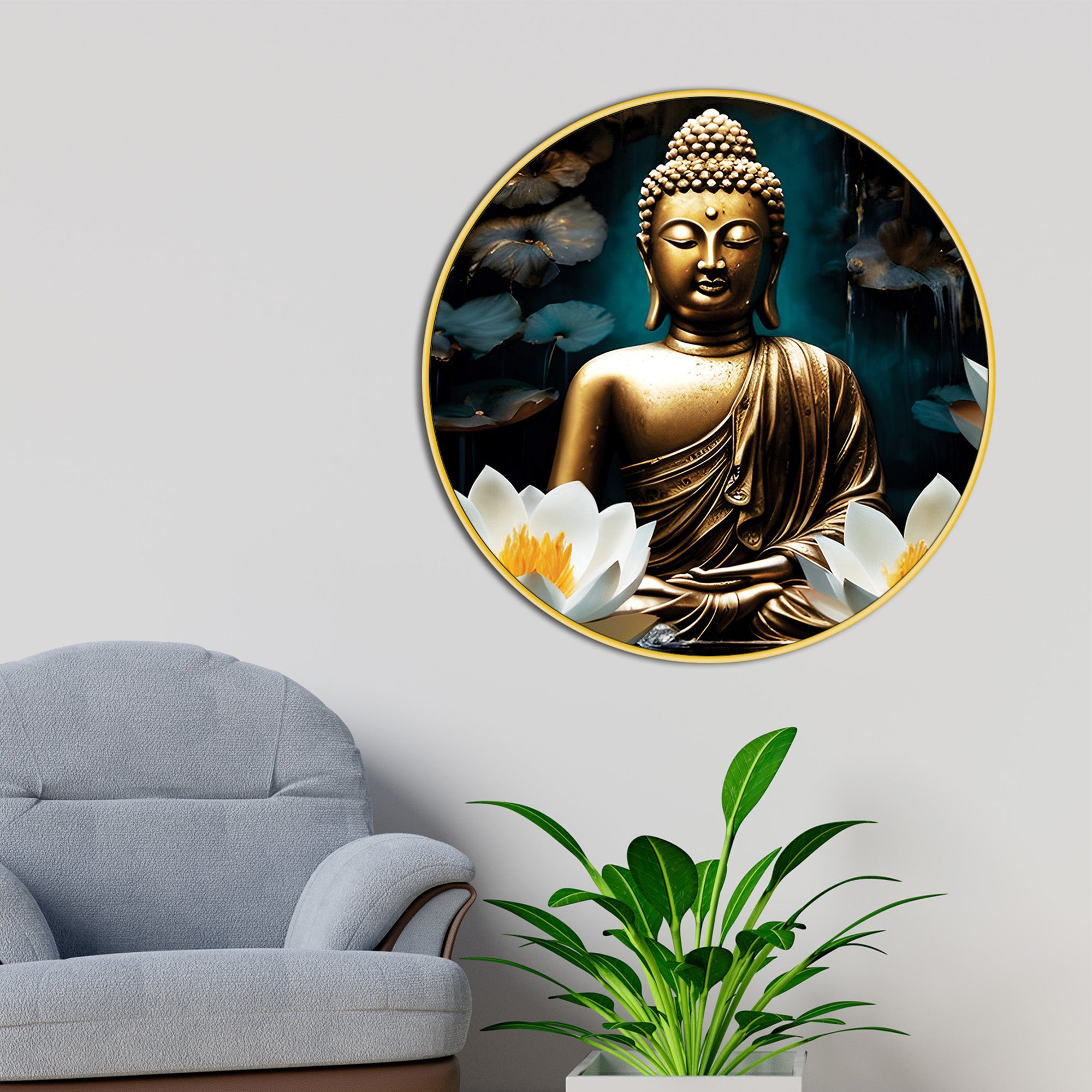 Peaceful Spiritual Buddha Wall Painting