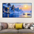 Peaceful Varanasi Ghat Sunrise Canvas Painting for for Home Wall
