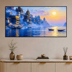 Peaceful Varanasi Ghat Sunrise Canvas Painting for for Home Wall
