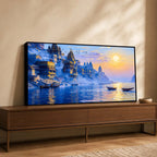 Peaceful Varanasi Ghat Sunrise Canvas Painting for for Home Wall