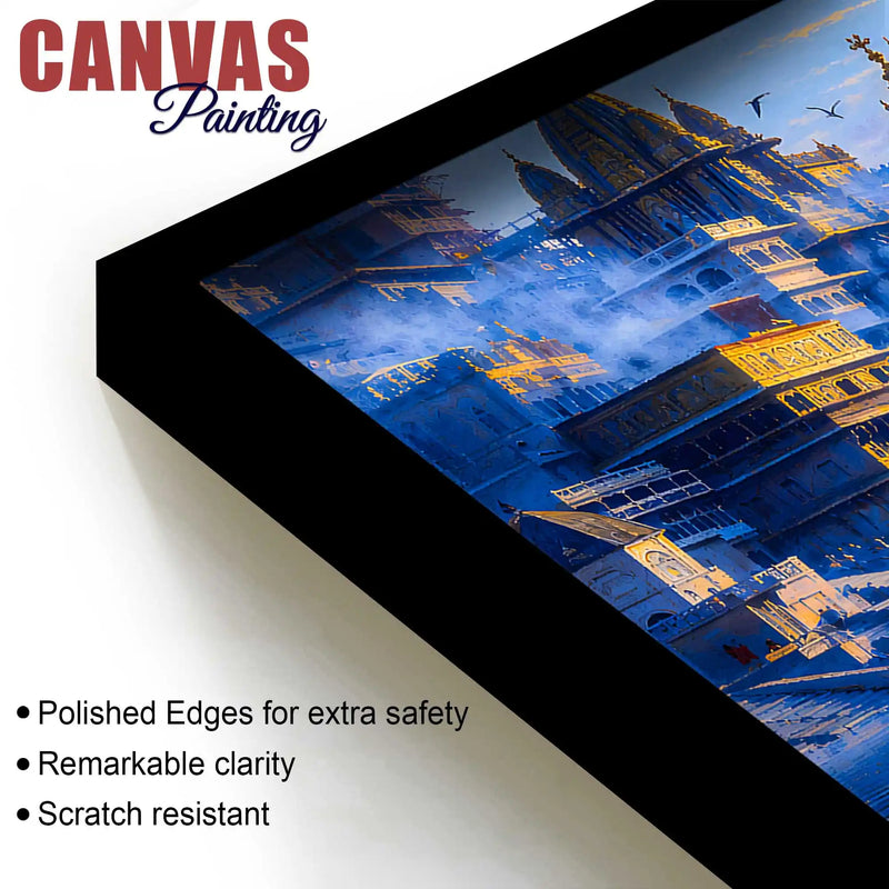 Peaceful Varanasi Ghat Sunrise Canvas Painting for for Home Wall