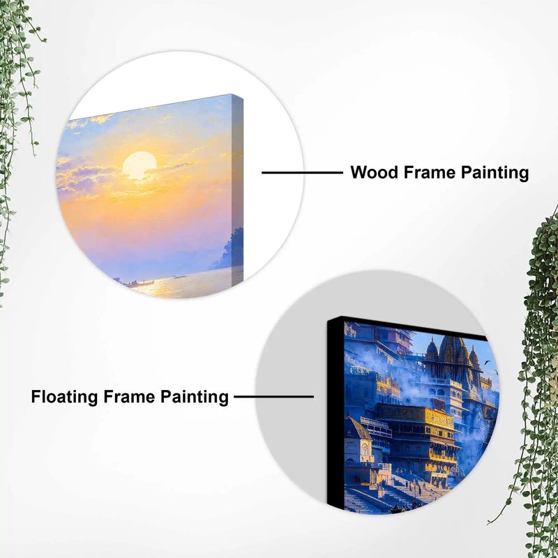 Peaceful Varanasi Ghat Sunrise Canvas Painting for for Home Wall