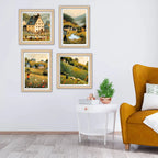 Peaceful Village Wall Art Frame Set of 4 for Bedroom and Living Room
