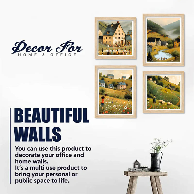 Peaceful Village Wall Art Frame Set of 4 for Bedroom and Living Room