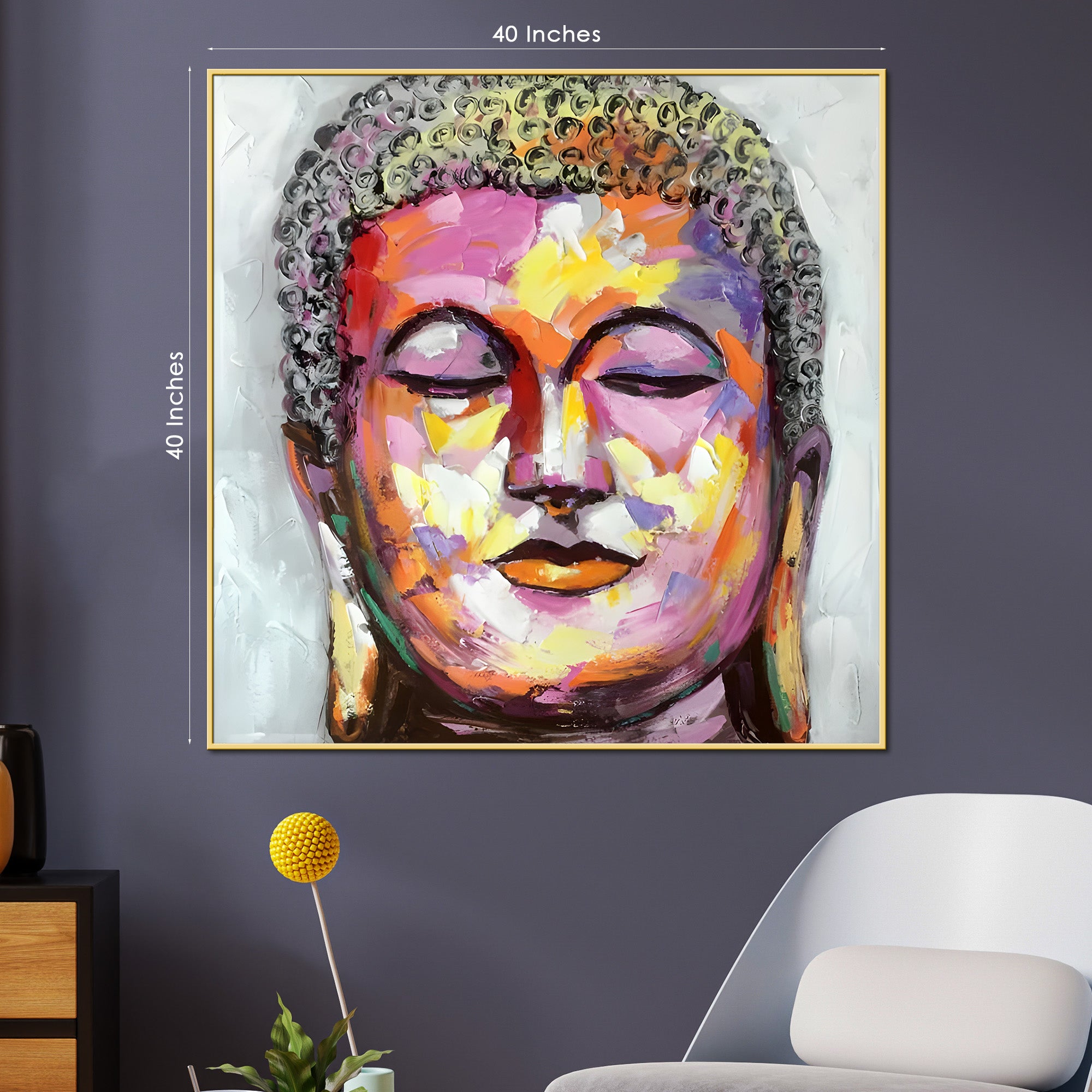 Peaceful Vibrant Buddha Hand Painted Wall Painting with Floating Frame