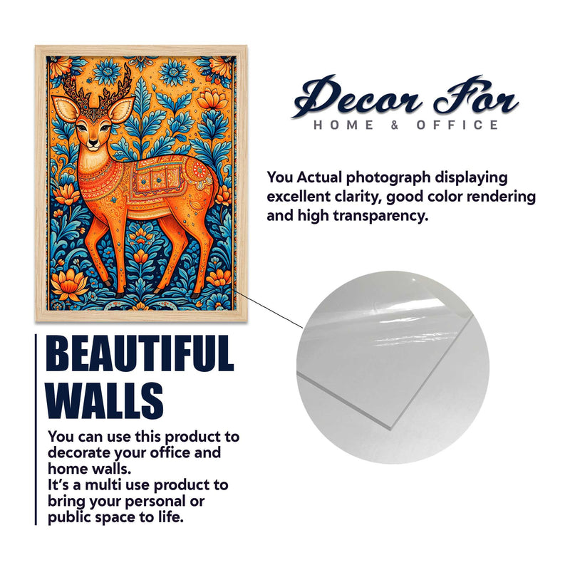 Peacock Deer Tree Indian Folk Art Wall Frame Set of Four