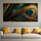 Peacock Feather Crystal Glass Wall Painting with Luxury Gold Detailing for Modern Home Decor