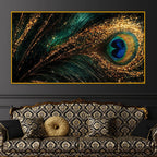 Peacock Feather Crystal Glass Wall Painting with Luxury Gold Detailing for Modern Home Decor