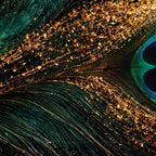 Peacock Feather Crystal Glass Wall Painting with Luxury Gold Detailing for Modern Home Decor