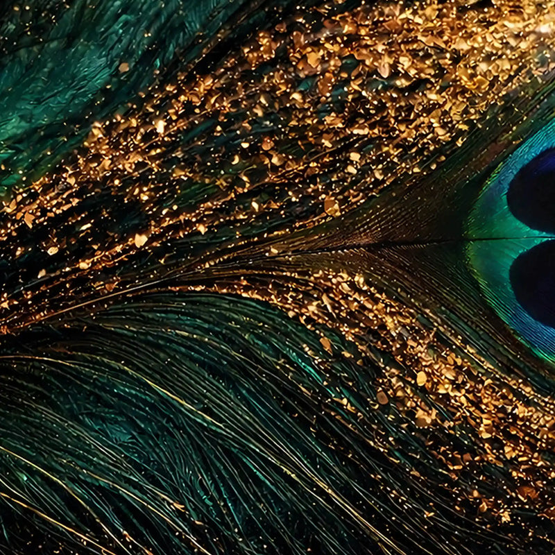 Peacock Feather Crystal Glass Wall Painting with Luxury Gold Detailing for Modern Home Decor