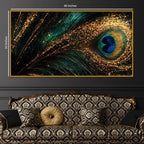 Peacock Feather Crystal Glass Wall Painting with Luxury Gold Detailing for Modern Home Decor