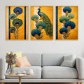 Peacock Floral Canvas Wall Painting Set of Three