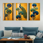 Peacock Floral Canvas Wall Painting Set of Three